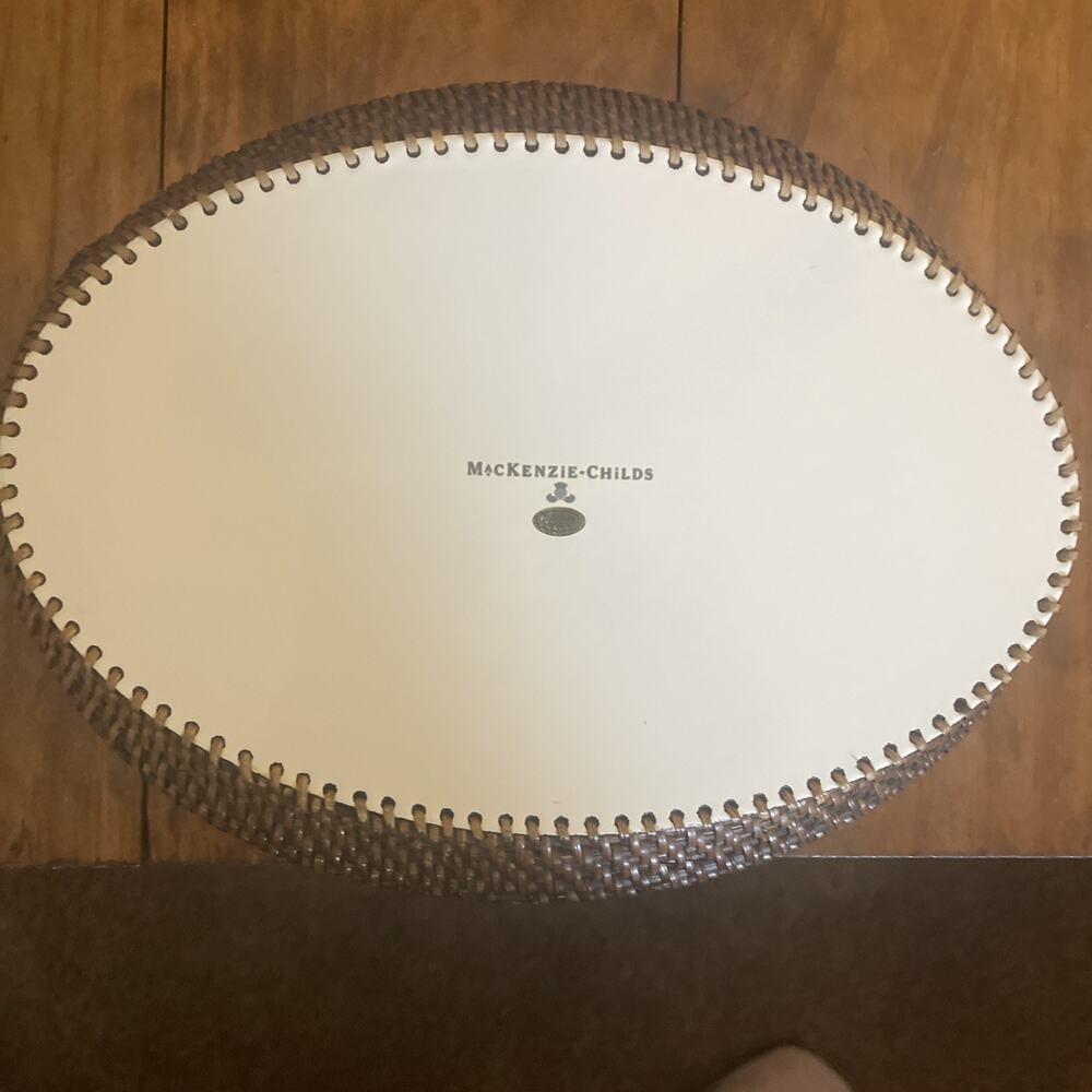 MACKENZIE-CHILDS WHITE FLOWER MARKET 11" X 8" RATTAN WICKER TRAY GOOD SHAPE - Picture 2 of 2